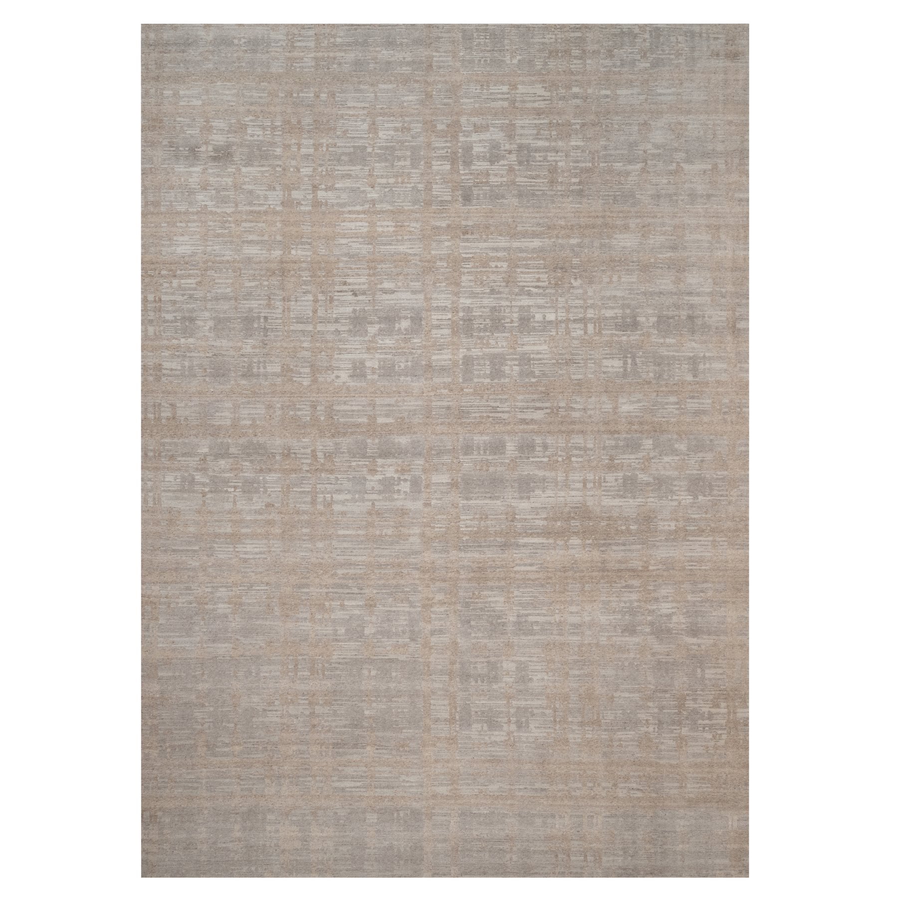 Amphora Brown, Modern Criss Cross Erased Design, Hand Knotted, Hand Spun Undyed Natural Wool, Oversized, XL, Oriental Rug